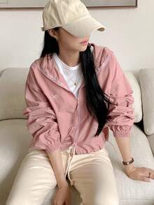 DAZY Women's Front Zipper Long Sleeve Hooded Jacket With Bowknot Embroidery, Casual Daily Wear,Fall Clothes - Pink - View 8