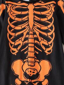 SHEIN Playful Pals 小男孩万圣节夜光印花连体裤 - 橘色 - 查看 3