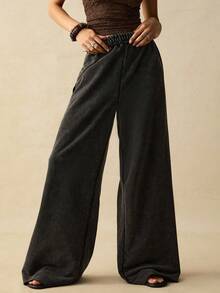 SoleilVie Halloween Women's Casual Washed Knit Washed Wide Leg Pants Sweatpants New Fall Fashion Women Halloween Costumes Back To School Pants For Y2k Women