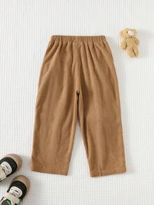 Cozy Pixies Pantalones casuales con cintura elástica y estampado de oso de dibujos animados para niño pequeño - Marrón - Ver 2