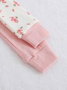 Cozy Pixies Baby Girl Floral Print Knit Soft Crew Neck Long Sleeve Top And Elastic Waist Leggings 2 Pieces Snug Fit Pajama Set Fall Winter - Multicolor - View 5