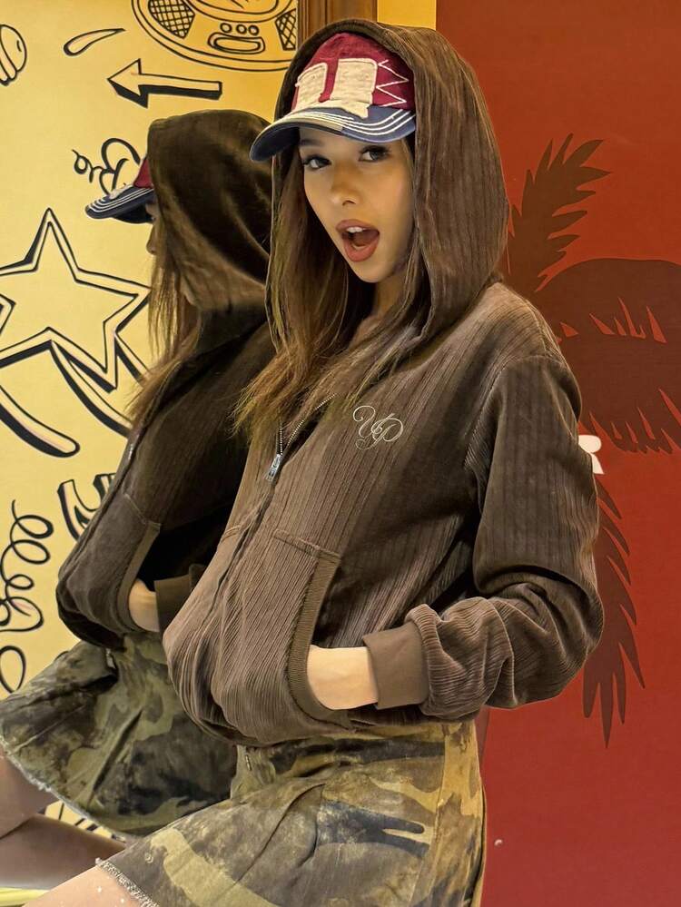 Women's Casual Letter Embroidered Sweatshirt, Autumn Jacket Hoodies