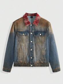 ROMWE MEN Grunge Punk Camisa de mezclilla con bolsillo con botones para hombre - Azul - Ver 1