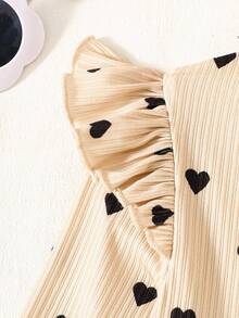 3pcs Set: Young Girl Solid Color Fitted Casual Dress With Flutter Sleeve Fall Winter - Black - View 7