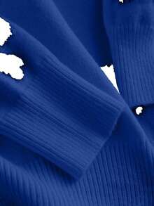 SHEIN Cottnline Plus Size Bow Jacquard Pattern V-Neck Long Sleeve Casual Knit Sweater - Royal Blue - View 3