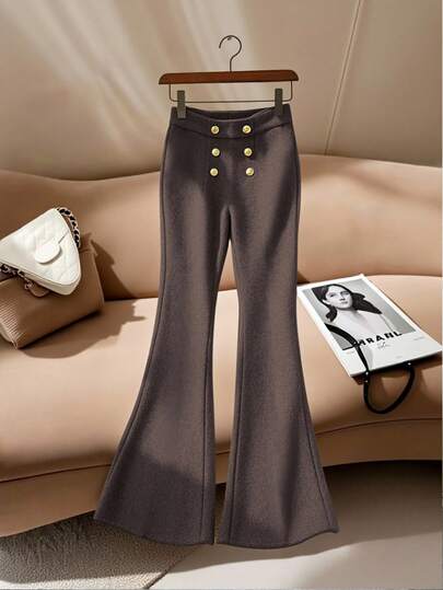 Franclia High-Waisted Slimming Flared Hem Button Design Elegant French Style Women's Leggings, Autumn New Arrival Fall Cloth For WomenWomen's Autumn Clothingautumn Fall Clothes For Women Fall Autumn Clothes Fall Outfits For Women Autumn Outfits For Women Fall Clothes Autumn Women  Fall Women Clothes Autumn Clothing Elegant Fashionable Casual Commuting Business Office Daily Leisure All-Match Temperament Urban Teacher Professional Attire