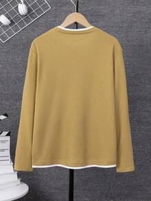 SHEIN Mirajuku Teenage (Boys) Contrast Collar Casual T-Shirt, Spring/Autumn - Brown - View 2