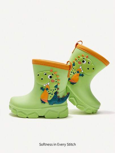 Cozy Pixies A Pair Of Boys' All-Season Dinosaur Rain , Cute,  Soft Rubber  Baby Boots