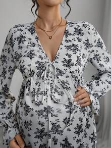 Momance Maternity Casual Ditsy Floral Shirt, Autumn - Black and White - View 8