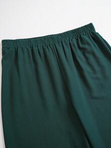 EMERY ROSE 大码女式纯色简约日常穿着无袖上衣和长裤 2 件套 - 墨綠色 - 查看 6