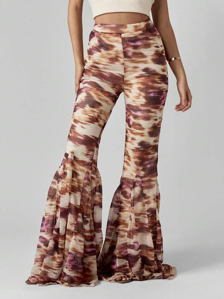 MISSGUIDED Tie Dye Bell Bottom Flare Pants High Rise Palazzo Trousers Bohemian Festival Wide Leg Pants