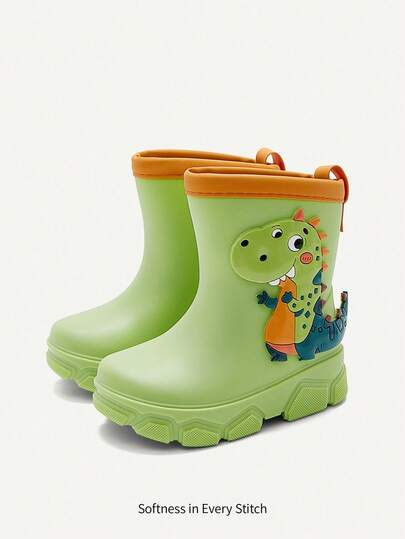 Cozy Pixies A Pair Of Boys' All-Season Dinosaur Rain , Cute,  Soft Rubber  Baby Boots