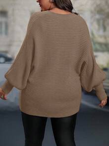 EMERY ROSE Áo len chui đầu dáng rộng tay dài cổ chữ V màu trơn cỡ lớn dành cho nữ, mùa thu - Màu nâu  Mocha - Xem 2