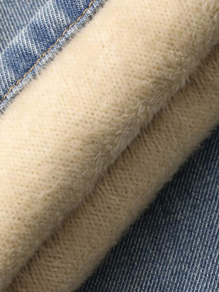 Relaxed Vintage Wide Leg Jeans, Autumn/Winter Thermal Lined Straight Leg Floor Length Jeans For Women Thermal Lined