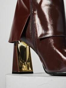 SHUZIA Women's Glamorous Sexy Almond Fold-Over Block Heel Mid-Calf Boots - Chocolate Brown - View 6