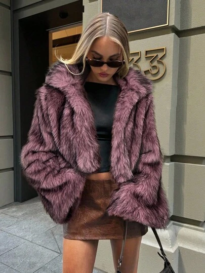 Aloruh 女式复古人造毛领开襟保暖大衣，冬季时尚外套