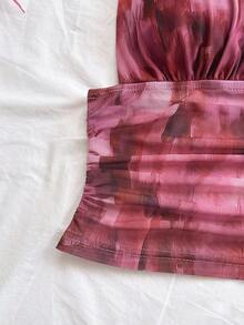 Soleia 女士随机印花优雅系带夏季性感上衣，露背吊带衫，适合海滩、毕业早午餐、圣帕特里克节、春假、复活节、音乐节等场合，尽显优雅波西米亚热带风情 - 粉色 - 查看 4