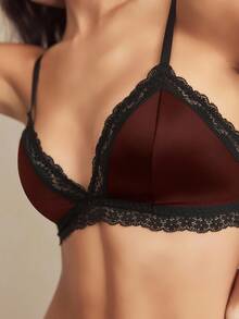 Charlaine Women's Contrast Lace Comfortable Bra - Redwood - View 5