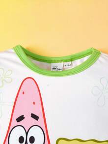 SpongeBob SquarePants | SHEIN Barboteuse tricotée à manches longues avec motif de dessin animé mignon pour bébé garçon - Multicolore - Voir 3