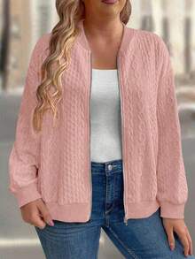 Plus Size Women 3D Textured Comfortable Zipper Jacket