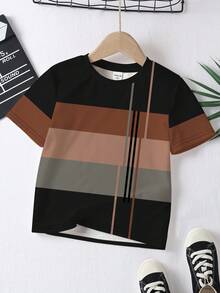 SHEIN Baby Boy Casual Minimalist Round Neck Short Sleeve Loose T-Shirt, Suitable For Summer - White - View 2