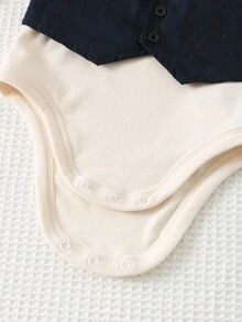 Cozy Pixies 男婴撞色绅士背心外套配蝴蝶结，二合一圆领长袖连体衣，男婴正装，婴儿男童礼服，男婴燕尾服连体衣，男婴绅士套装，秋冬装 - 彩色 - 查看 7