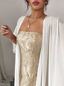 Elenzga 2025春夏高端极简蓝抹胸白披肩领连衣裙 - 黃色 - 查看 5