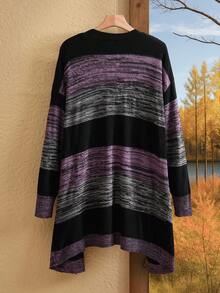 Rusticease Áo len cardigan sọc nhuộm loang màu cỡ lớn cho kỳ nghỉ mùa đông - Nhiều màu - Xem 2