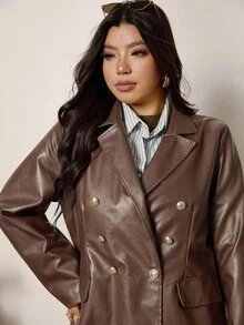 Zelara 大码复古风假日舒适修身秋冬万圣节服装航海休闲西装外套，彩色格纹慵懒休闲风宽松西装外套教师时尚休闲返校节海军风万圣节服装秋季 - 咖啡棕 - 查看 1