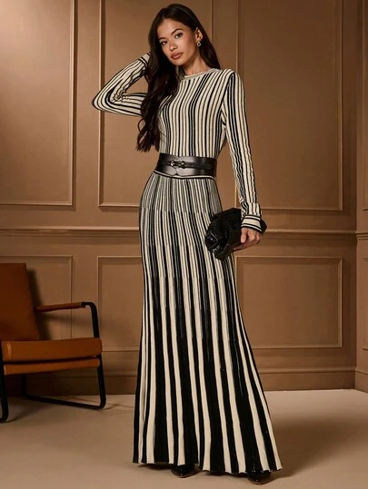 Lilora 女式长袖收腰毛衣裙，秋冬