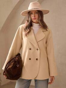 Wildy 休闲美式乡村风格简约杏色双排扣羊毛西装外套女秋冬装