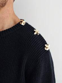 Manfinity CityGents Men's Casual Loose Fit Pullover Sweater With Metal Decor On Shoulders, Autumn