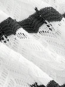 Skyraze Women's Fitted V-Neck Wavy Striped Hollow Out Sweater Dress,Elegant Gentle Simple Black And White Contrast Striped Suspenders Slim Long Knitted Dress Sleeveless Casual Beach Hollow Out Bodycon Midi Crochet Swimwear Coverups Sundresses, Spring Summer Fall,Vacation Style Music Festival Fashionable And Elegant Boho  Long Dress - White - View 4