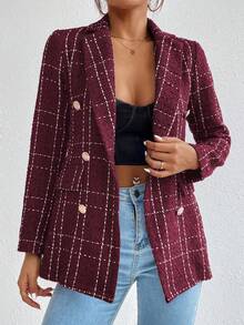 EMERY ROSE Women Casual Minimalist Long Sleeve Blazer - Red - View 3