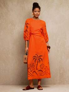 Travachic 女士纯色度假梭织连衣裙 - 橘色 - 查看 3