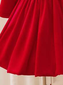 Glamorique Kids Christmas Baby Girls Dresses, Fall Dresses, Winter Dresses, Christmas Clothes, Party Wear, Santa Dress, New Year's Dress, Christmas Baby Girl's Party Dresses, Baby Girls' Princess Tulle Dresses, Long Sleeve Puff Dress, Back Bowknot Dress, Stage Performance Middle East, Autumn/Winter New Arrival Christmas Dress Red Dresses Dress Christmas For Baby Girl - Red - View 6