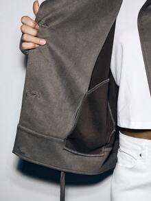 Lumivelle 女士秋冬休闲宽松下摆抽绳腰部仿麂皮连帽短款风衣 - 灰色 - 查看 8