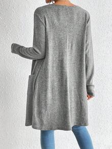 SHEIN Essnce 女士优雅常规针织开衫，夏季女士开衫，灰色上衣，时尚女装，开襟上衣，秋冬女装 - 淺灰色 - 查看 2