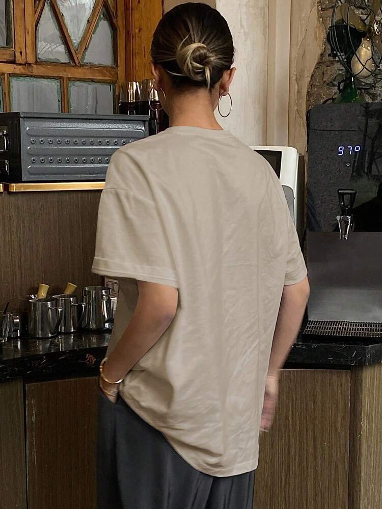 Loose Short Sleeve Round-Neck Women T-Shirt With Letter Pattern Print Summer Graphic Tee Oversized T-Shirt