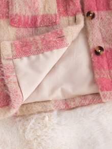 SHEIN 1pc Infant Girl's Fashionable Minimalist College Style Rose Red Plaid Lapel Long Sleeve Jacket, Suitable For Daily School Wear, Spring/Autumn Fall Winter - Multicolor - View 4