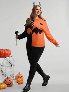 Comfylo Plus-Size Women's Winter Long-Sleeved Sweater For Autumn And Winter, Gothic Plus Size Women Halloween Costumes Ghost Going Out Winter Sweater - Multicolor - View 5