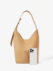 Maija 女士、女式单肩包、流浪包、手提包、绒面革、时尚、优雅、简约、个性化、多功能、经典、适合通勤、办公室、约会、日常、购物、下午茶（可调节肩带） - 杏色 - 查看 3