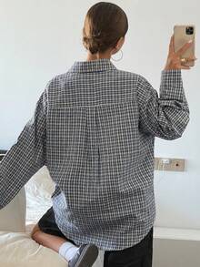 Livesso Plaid Loose Long Sleeve Turn-Down Collar Women's Shirt,Long Sleeve Tops,Fall Clothes,Flannels Women - Blue - View 2