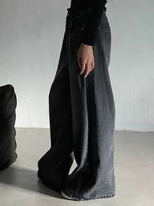 Strévra Women's Distressed Washed Wide Leg Jeans