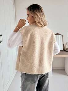 Siren Gaze 秋冬休闲百搭纯色宽肩无袖外套 - 杏色 - 查看 2