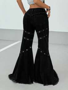 StreetHx Women's Slim Fit Flare Leg Black Denim Jeans, Fashionable & Versatile - Black - View 2