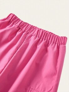 Set 2 buc. Hanorac și pantaloni cargo pentru fete preadolescente, streetwear, bluză cu mânecă lungă și pantaloni roz cu buzunar - Roz - Vizualizare 4