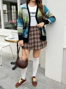 SHEIN LUNE 大码女式时尚休闲彩色长袖开衫，适合秋冬季节穿着，也可作为冬季毛衣或办公服饰，日常穿着、度假休闲、职场穿搭皆宜。 - 彩色 - 查看 3