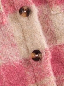 SHEIN 1pc Infant Girl's Fashionable Minimalist College Style Rose Red Plaid Lapel Long Sleeve Jacket, Suitable For Daily School Wear, Spring/Autumn Fall Winter - Multicolor - View 3