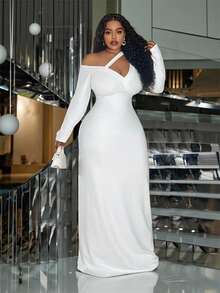 Veslaya 春、夏、秋、冬新款音乐节、复活节、西部风情、游牧风、生日派对、休闲、度假、邮轮旅行、海滩、日光浴、爆款白色高弹性感派对紧身长裙、单肩优雅大码连衣裙 - 白色 - 查看 9